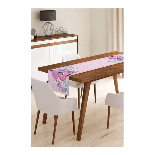 Behúň na stôl z mikrovlákna Minimalist Cushion Covers Pinky Owls, 45 × 145 cm