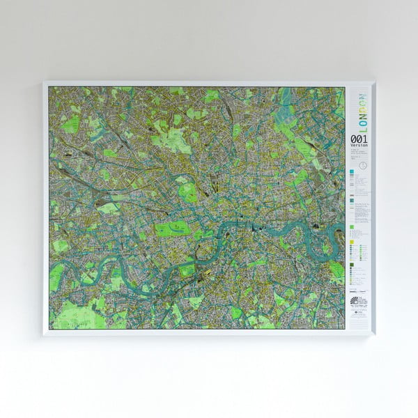 Zelená mapa Londýna v priehľadnom puzdre The Future Mapping Company Street Map, 130 × 100 cm
