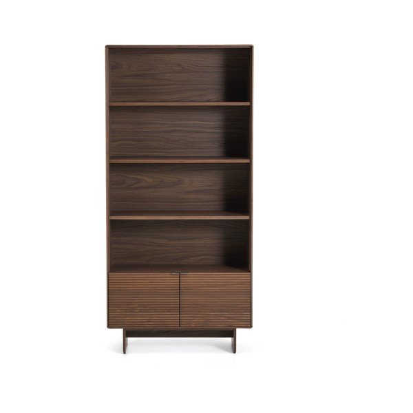 Regál v dekore orecha v tmavo prírodnej farbe 90x190x35 cm Norlen – Kave Home-image-3