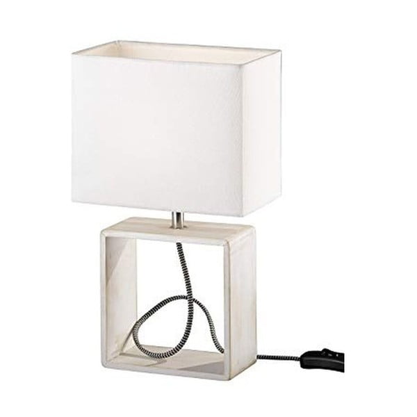 Biela stolová lampa z prírodného dreva a tkaniny Trio Tick, výška 34 cm