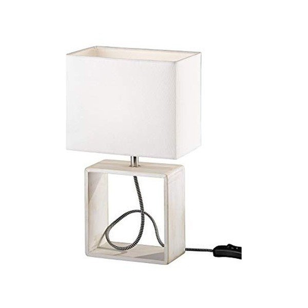 Biela stolová lampa z prírodného dreva a tkaniny Reality Tick, výška 34 cm