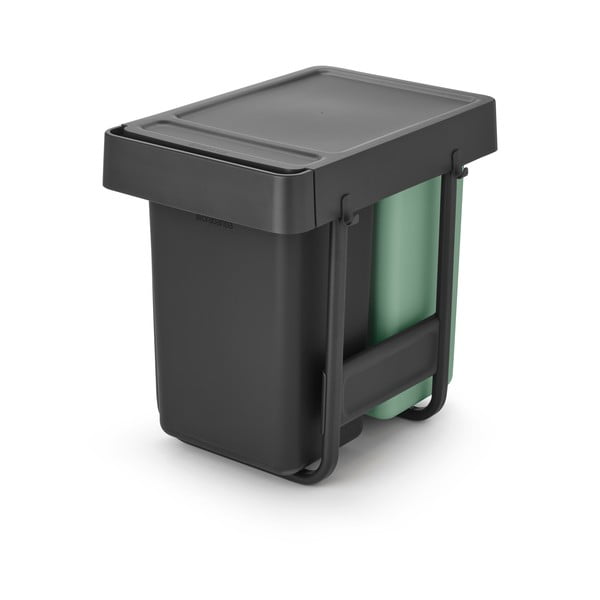 Vstavaný plastový odpadkový kôš na triedený odpad v mentolovo-tmavosivej farbe 30 l Sort&Go – Brabantia-image-3