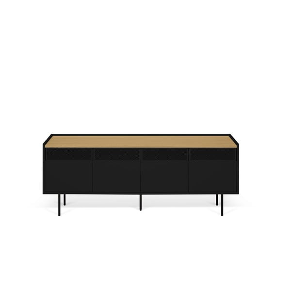 Čierny televízny stolík so svetlou prírodnou doskou TemaHome Radio, 160 × 60 cm