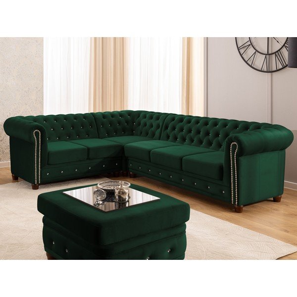 Zelená zamatová rozkladacia rohová pohovka (ľavý roh/do L) York Blik – Ropez-image-1