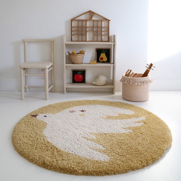 Okrovožltý detský koberec ø120 cm Bohemian Bird Miel – Nattiot-image-1