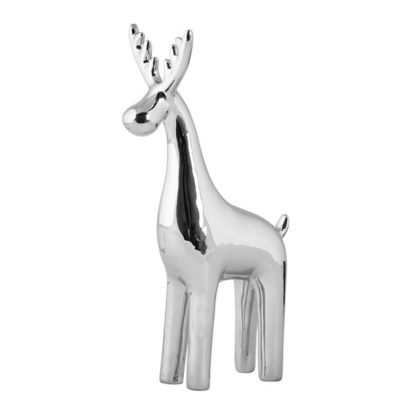 Dekoratívna keramická soška v striebornej farbe KJ Collection Reindeer Silver, 22,5 cm