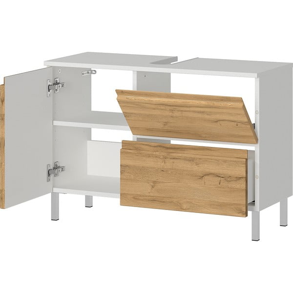 Biela skrinka pod umývadlo v dekore duba 80x56 cm Torrance - Germania-image-3