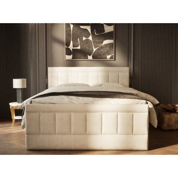 Béžová boxspring posteľ s úložným priestorom 200x200 cm Caya – Maison de Rêve-image-4