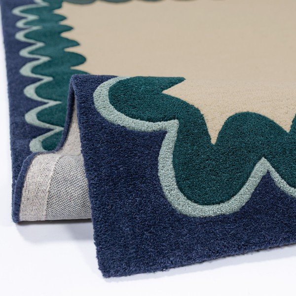 Ručne tkaný vlnený behúň v prírodnej farbe/zelenomodrý 80x230 cm Wiggle Wool – Flair Rugs-image-4