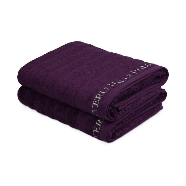 Sada 2 fialových bavlnených uterákov, 140 x 70 cm
