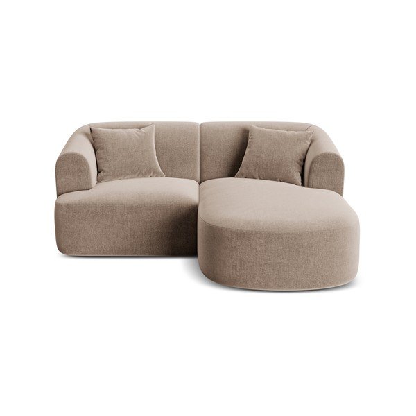 Svetlohnedá zamatová rohová pohovka (pravý roh/s leňoškou) Campi – Cosmopolitan Design