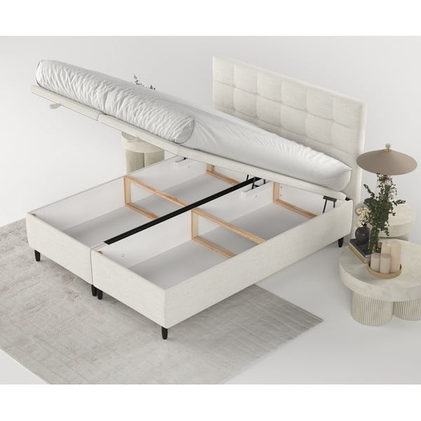 Krémovobiela čalúnená dvojlôžková posteľ s úložným priestorom 160x200 cm Senses – Maison de Rêve-image-2