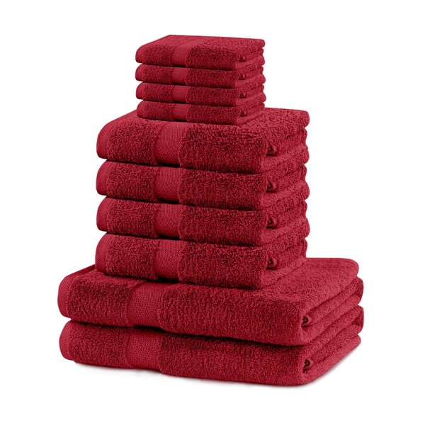 Červené froté bavlnené uteráky a osušky v súprave 10 ks Marina – Restilo