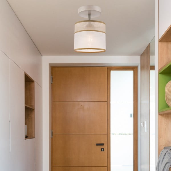 Svetlohnedé stropné svietidlo s textilným tienidlom ø 16 cm Andrea – LAMKUR-image-2