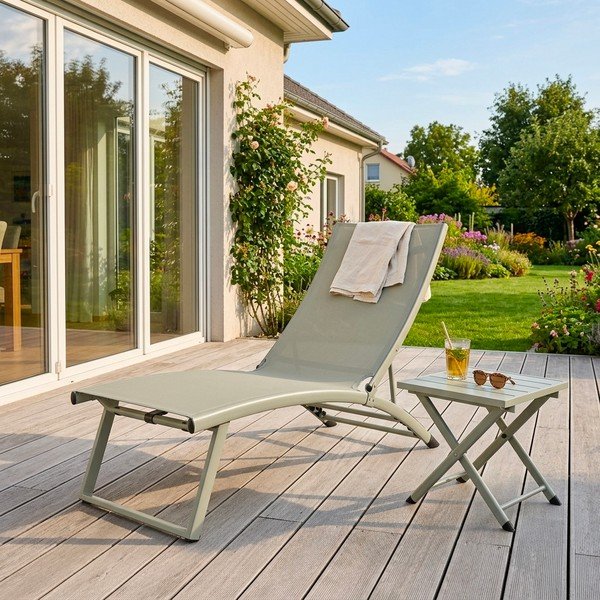 Svetlozelené kovové polohovacie/skladacie záhradné ležadlo Taylor – Bizzotto-image-1