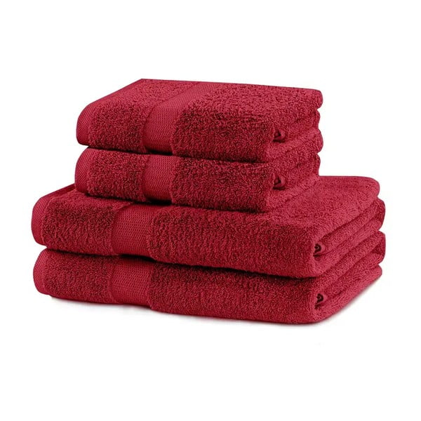 Červené froté bavlnené uteráky a osušky v súprave 4 ks Marina – DecoKing