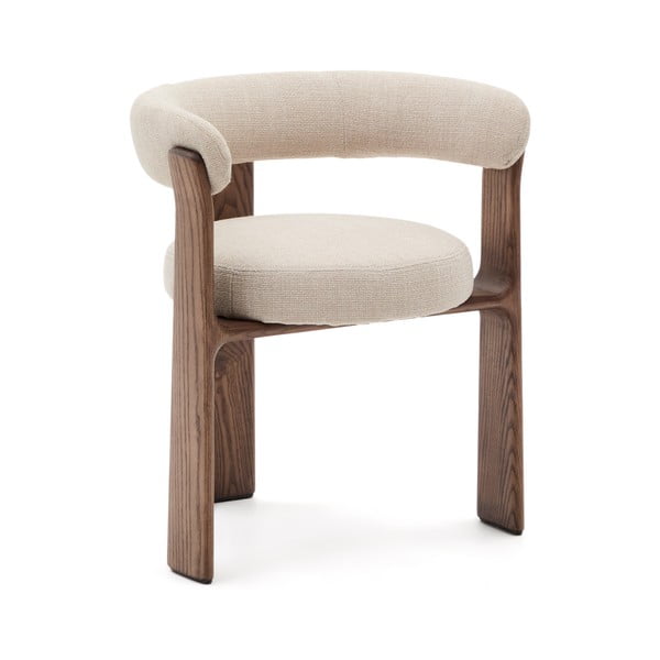 Hnedé/béžové jedálenské kreslo s podrúčkami z jaseňového dreva Granite – Kave Home