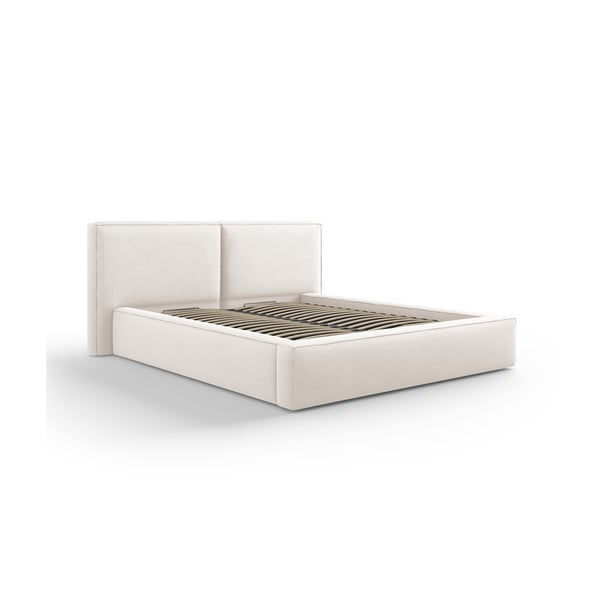 Béžová čalúnená dvojlôžková posteľ s úložným priestorom a roštom 160x200 cm Arendal – Cosmopolitan Design