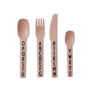 4-dielna súprava ružových detských príborov Design Letters