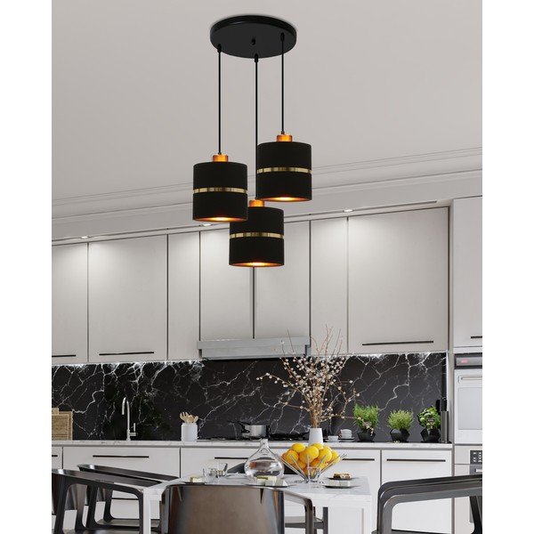 Čierne závesné svietidlo s textilným tienidlom ø 15 cm Assam – Candellux Lighting-image-1
