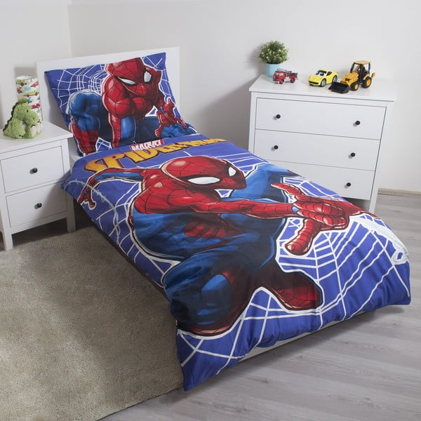 Červeno-modré bavlnené detské obliečky so svietiacim efektom na jednolôžko 140x200 cm Spider-man – Jerry Fabrics-image-1
