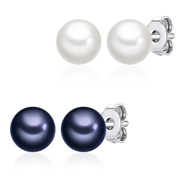 Sada 2 párov náušníc s bielou a modrou perlou Perldesse Muschel, ⌀ 0,6 cm