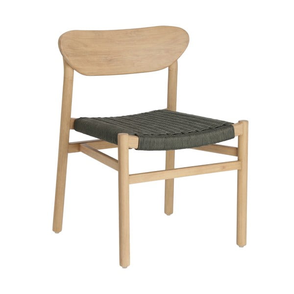 Záhradná stolička z eukalyptového dreva s tmavozeleným výpletom Kave Home Galit