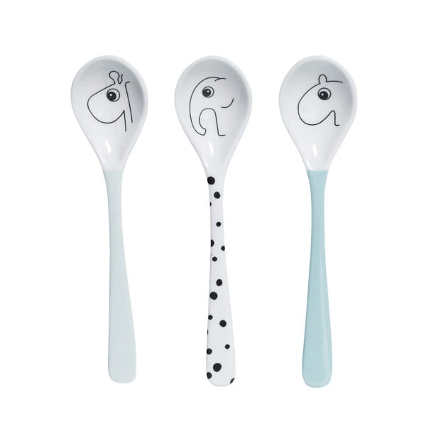 Súprava 3 modrých jedálenských lyžičiek Done by Deer Happy Dots