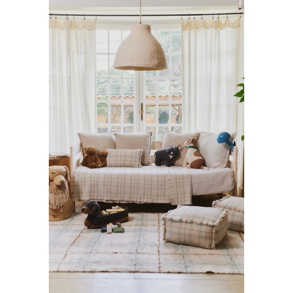 Krémový/šalviovozelený prateľný/ručne tkaný bavlnený koberec 90x120 cm Tartan Blue Sage – Lorena Canals-image-1