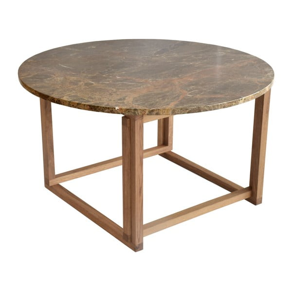 Hnedý mramorový konferenčný stolík s podnožou z dubového dreva RGE Accent, ⌀ 85 cm

