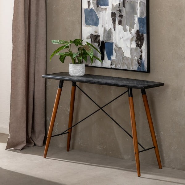 Čierny kovový konzolový stolík 38x120 cm Oslo – Ixia-image-2