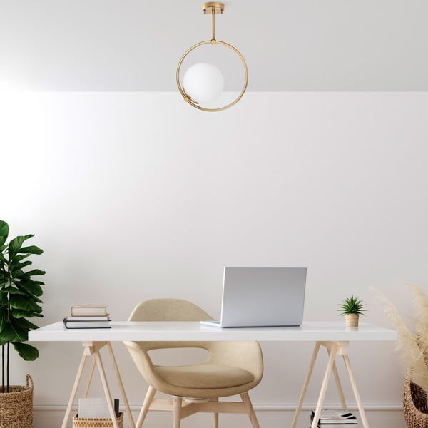 Biele/v mosadznej farbe stropné svietidlo so skleneným tienidlom 39x26 cm Dolunay – Opviq lights-image-1