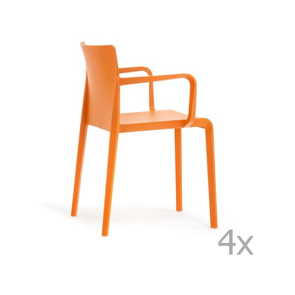 Sada 4 oranžových jedálenských stoličiek s opierkami Pedrali Volt
