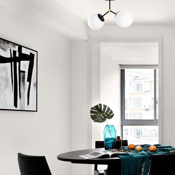 Čierno-biele stropné svietidlo so skleneným tienidlom 15x44 cm Damar – Opviq lights-image-1