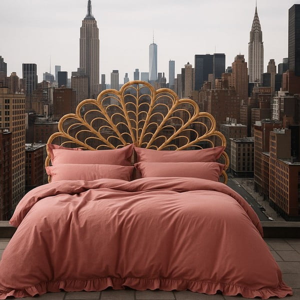 Ružové obliečky na dvojlôžko/predĺžené z bavlny Renforcé 240x220 cm Ruffle Striped – Mila Home Luxury-image-3