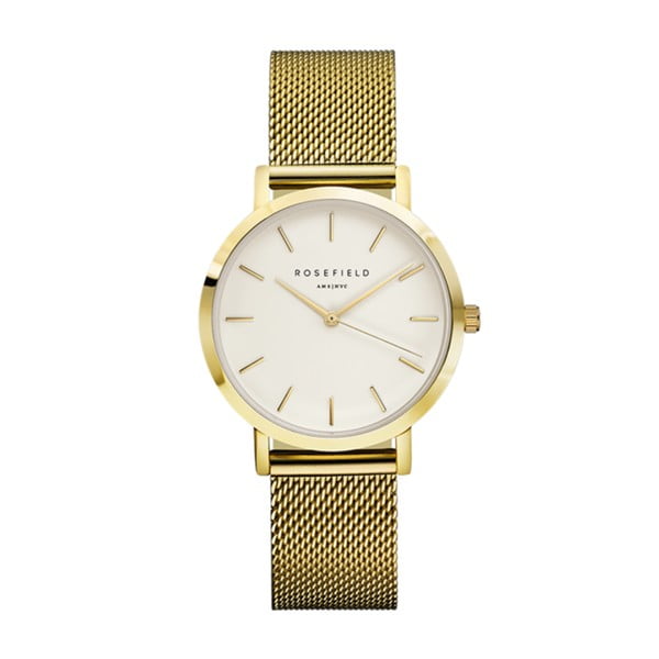 Zlaté dámske hodinky s bielym ciferníkom Rosefield The Tribeca