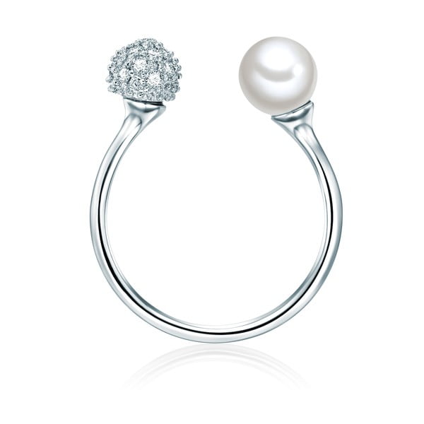 Prsteň v striebornej farbe s bielou perlou Perldesse Perle, veľ. 58