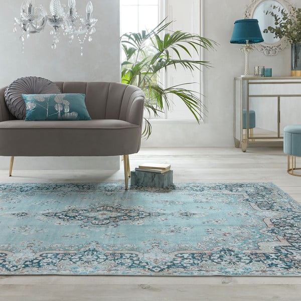 Tyrkysový prateľný koberec 80x150 cm FOLD Colby - Flair Rugs-image-4