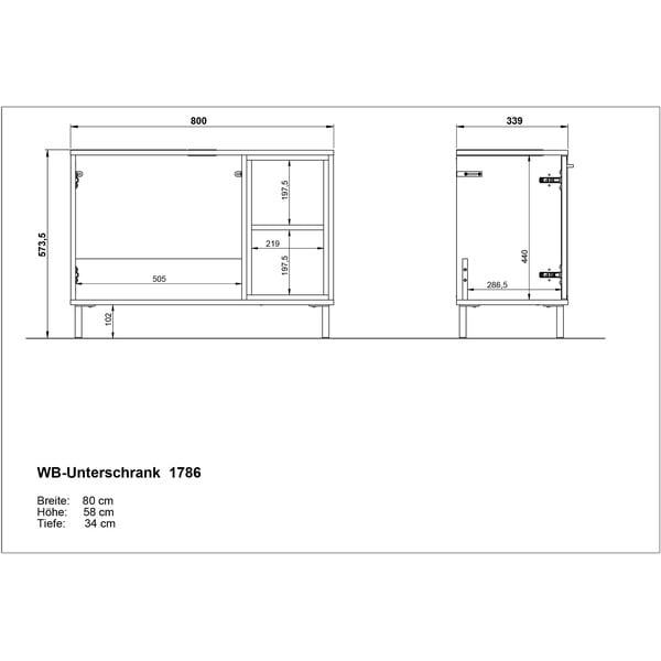 Biela nízka skrinka pod umývadlo v dekore duba 80x57 cm Loria - Germania-image-3