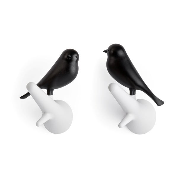 Sada 2 čierno-bielych nástenných vešiakov Qualy&CO Sparrow