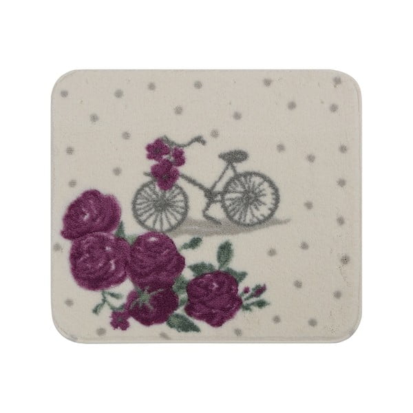 Biela predložka do kúpeľne s fialovou květinou Confetti Bathmats Vintage Bike, 50 × 57 cm