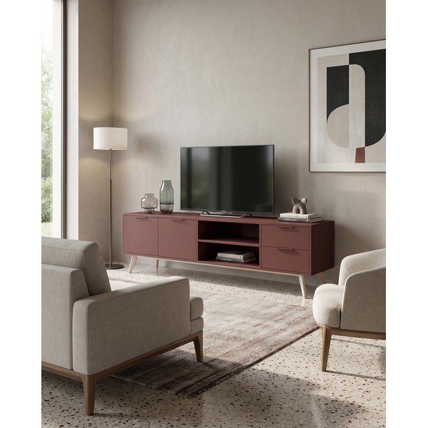Matný TV stolík v terakotovej farbe 180x53x40 cm Campus – Marckeric-image-4