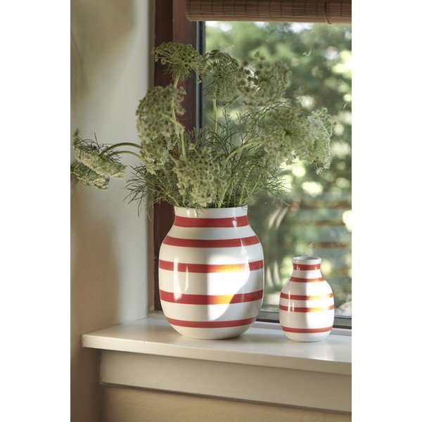 Bielo-červená pruhovaná keramická váza Kähler Design Omaggio, výška 12,5 cm-image-3