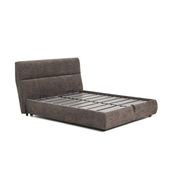 Tmavohnedá čalúnená dvojlôžková posteľ zo ženilky s úložným priestorom s roštom 160x200 cm Dafra – Kave Home
