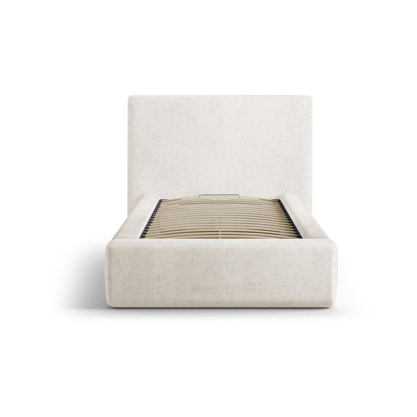 Krémová čalúnená jednolôžková posteľ s úložným priestorom s roštom 90x200 cm Amy – Micadoni -image-3