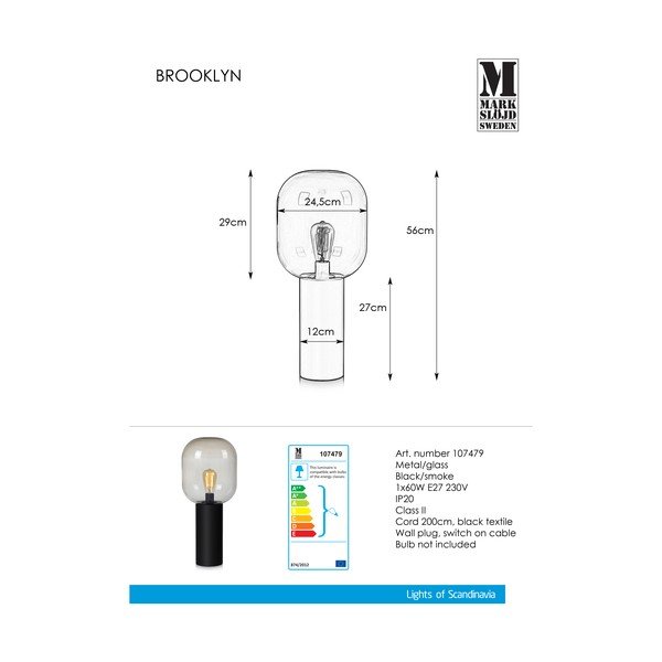 Sivá stolová lampa Markslöjd Brooklyn Smoke, ø 24 cm-image-2