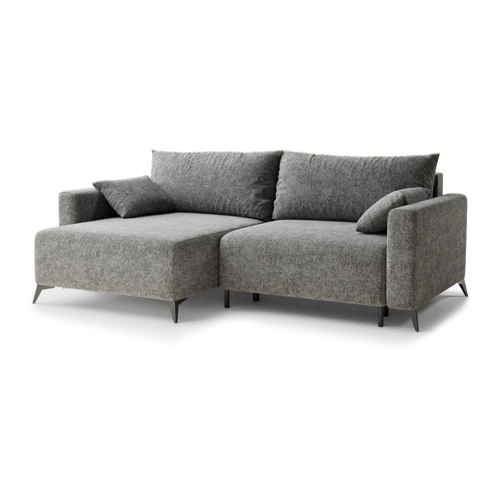 Sivá ženilková rozkladacia/s úložným priestorom rohová pohovka (ľavý roh/s leňoškou) Leon – Maison de Rêve