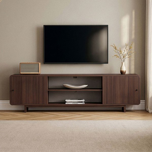 TV stolík v dekore orecha v tmavo prírodnej farbe 180x52x34 cm Mirel – Nordure-image-1