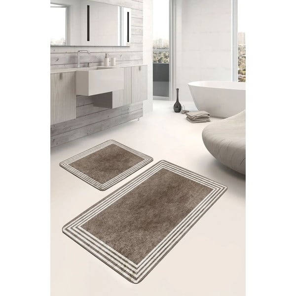Taupe zamatové kúpeľňové predložky v súprave 2 ks 60x100 cm – Mila Home-image-1