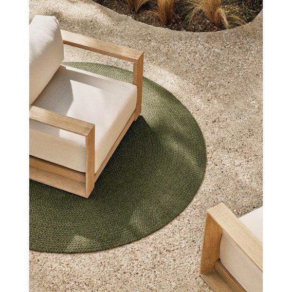 Zelený okrúhly vnútorný a vonkajší koberec z recyklovaných vlákien ø 150 cm Despas – Kave Home-image-1